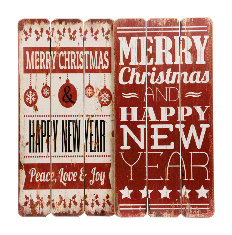 Decoris 555747 Wood Look Christmas Sign, MDF, Red/White