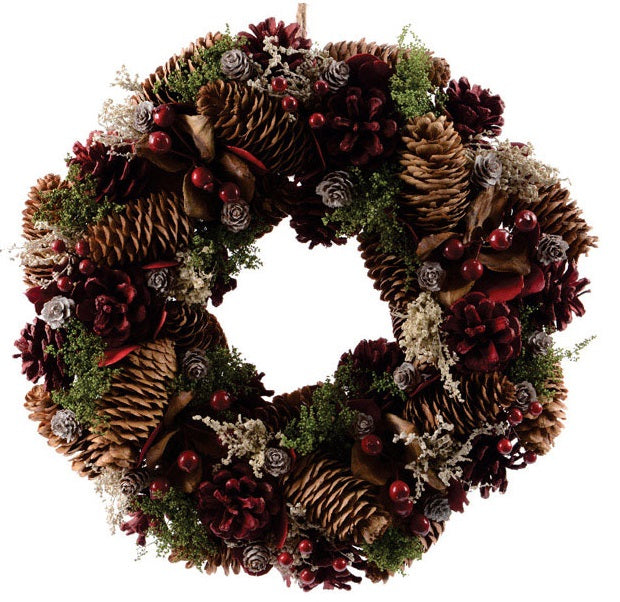 Decoris 622264 Pinecone and Berry Wreath, Brown/Red/White, 13.5"