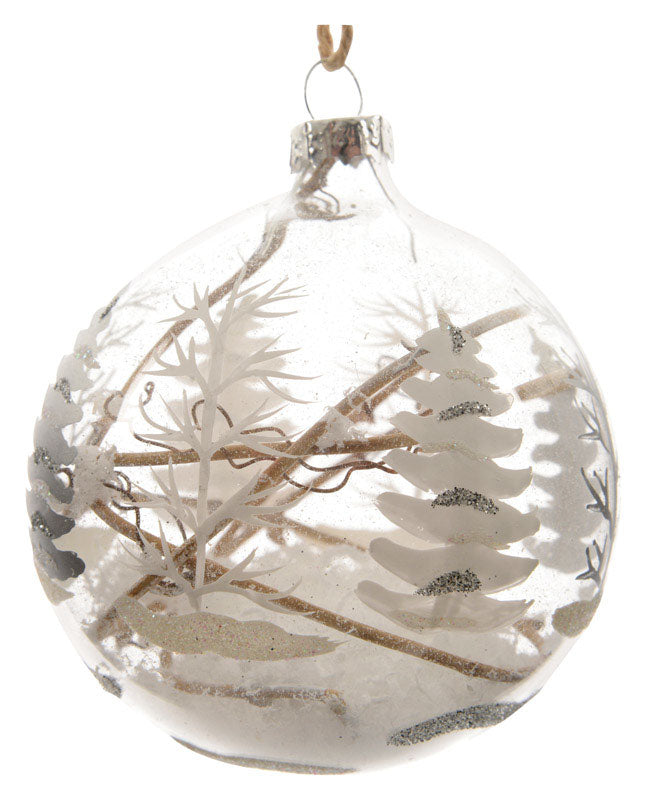 Decoris 68718 Glass Painted Trees and Snow Ornament, 80 mm