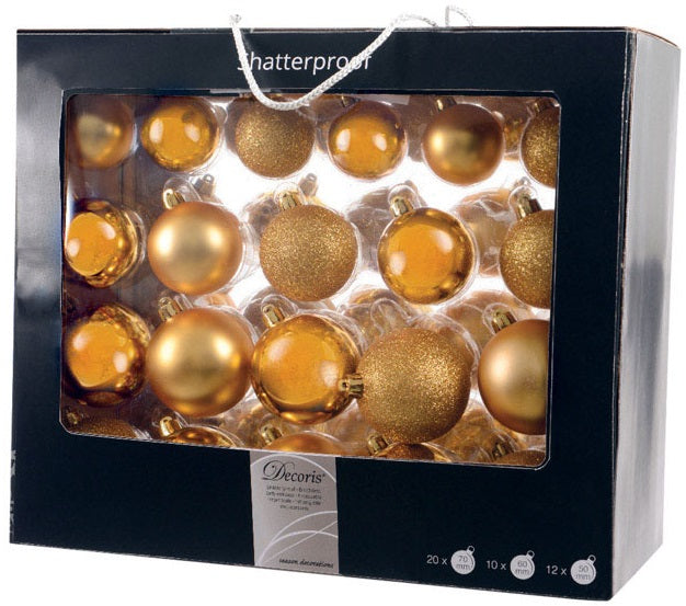 Decoris 956007 Shatterproof Christmas Ornament, Gold, 42/Pack