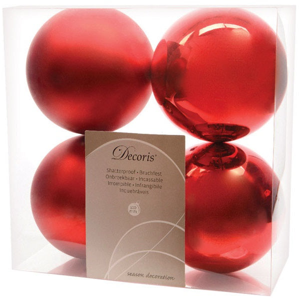 Decoris 956012 Shatterproof Christmas Ornament, 100 MM, Red, 4/Pack