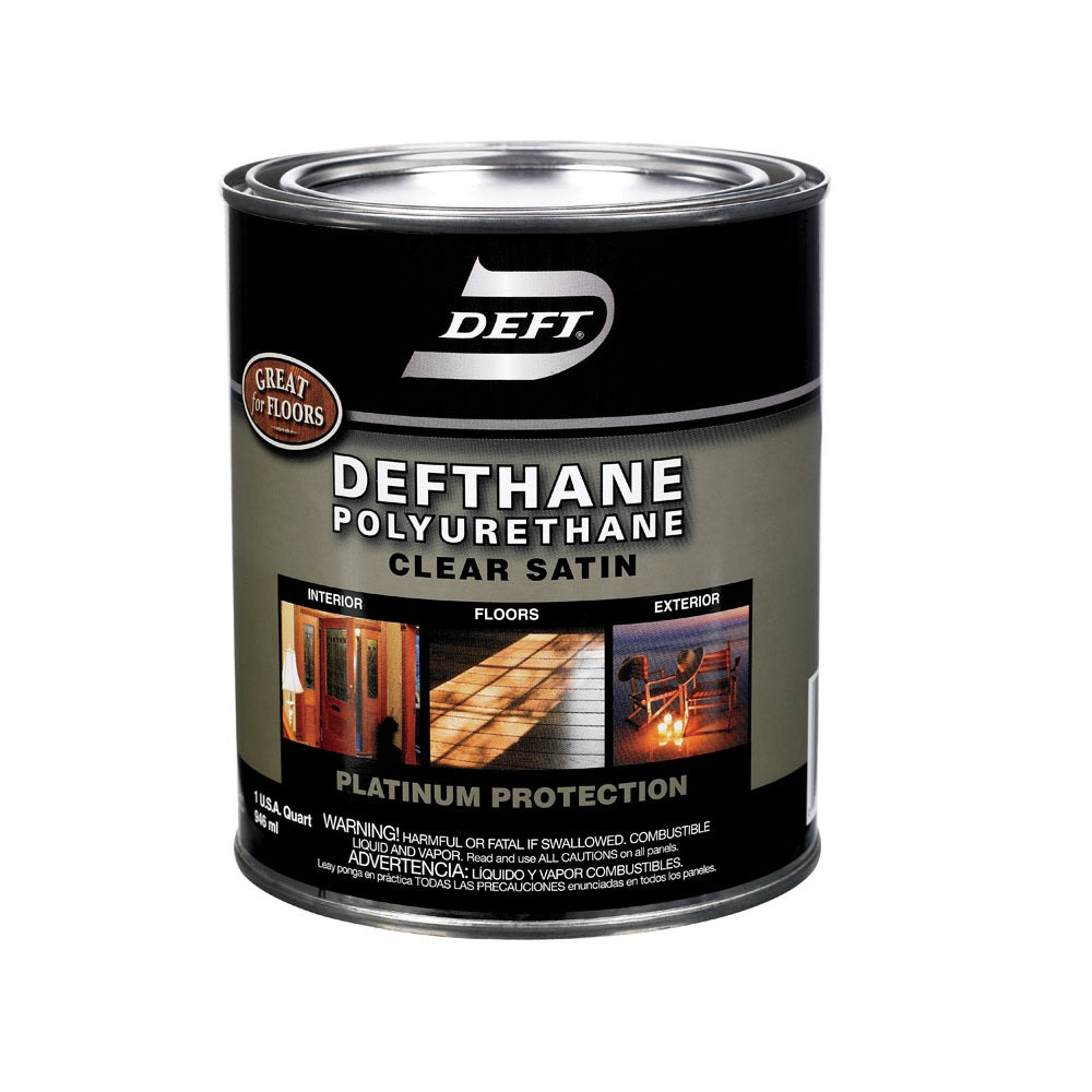 Deft 025-04 Defthane Interior Exterior Clear Polyurethane, Satin, 1 Quart