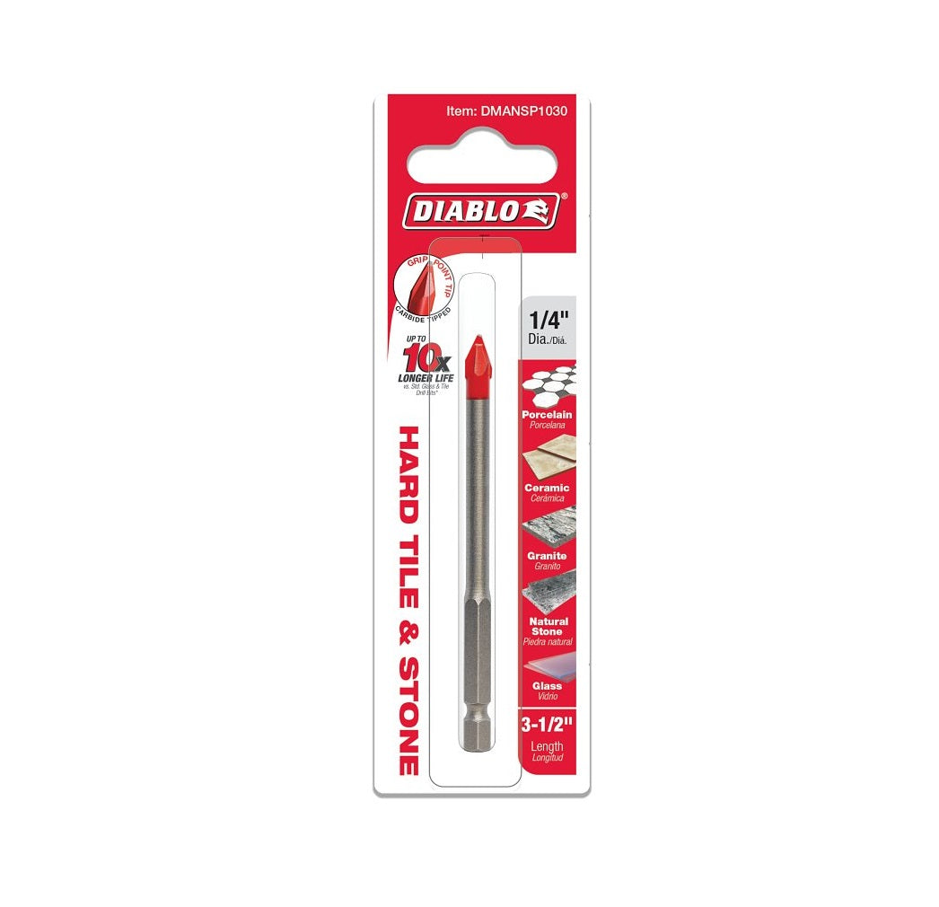 Diablo DMANSP1030 Tile & Stone Carbide Tipped Drill Bit, 1/4 Inch