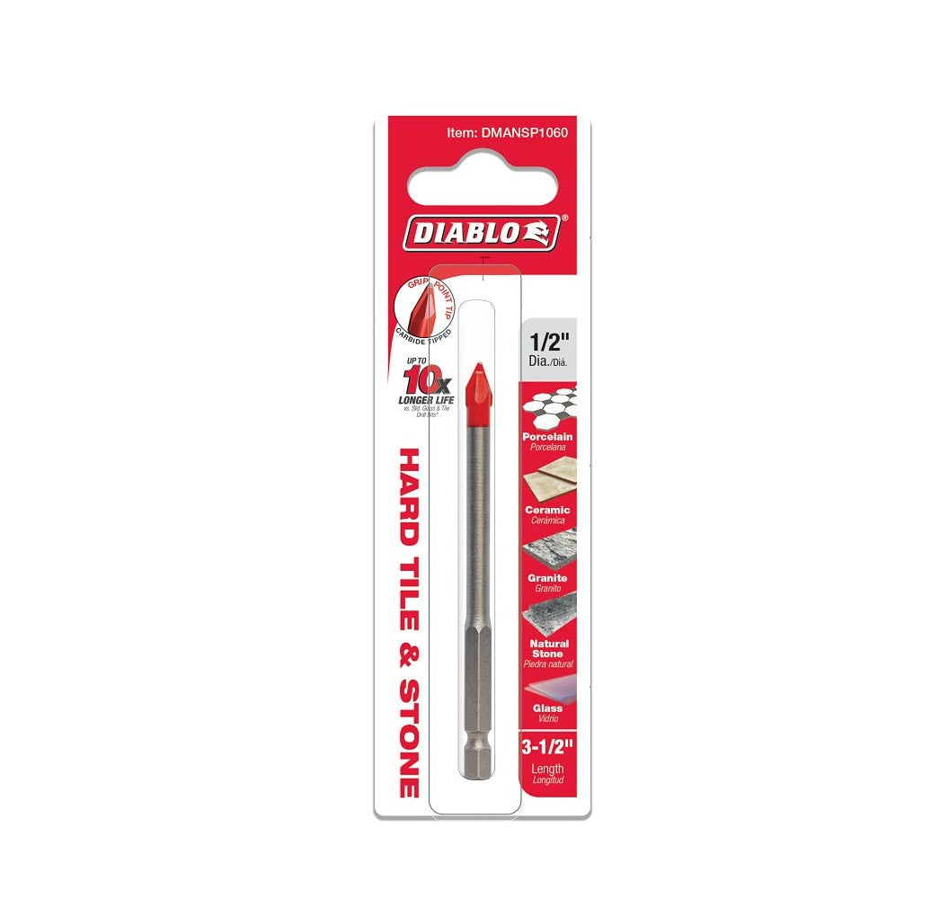 Diablo DMANSP1060 Tile & Stone Carbide Tipped Drill Bit, 1/2 Inch