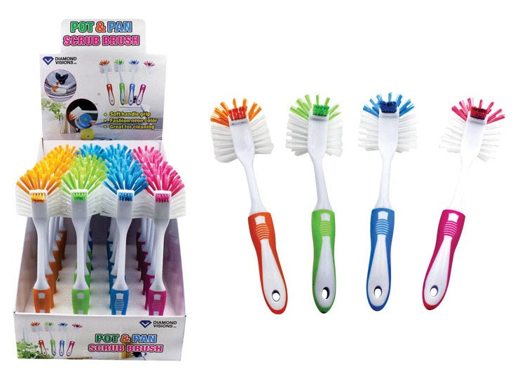 Diamond Visions 11-1684 Pot and Pan Scrub Brush, Plastic, Assorted color,  8"