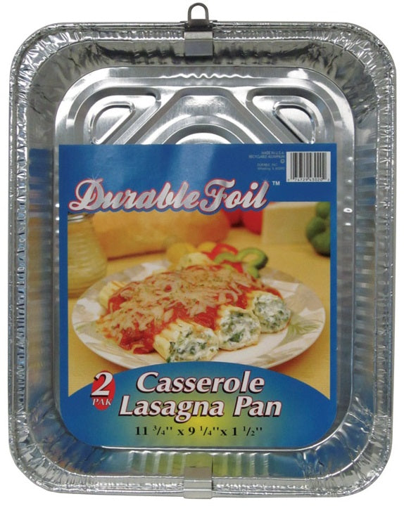 Durable Foil D43020 Casserole Lasagna Pan, 11.75" x 9.25" x 1-1/2", 2/Pack