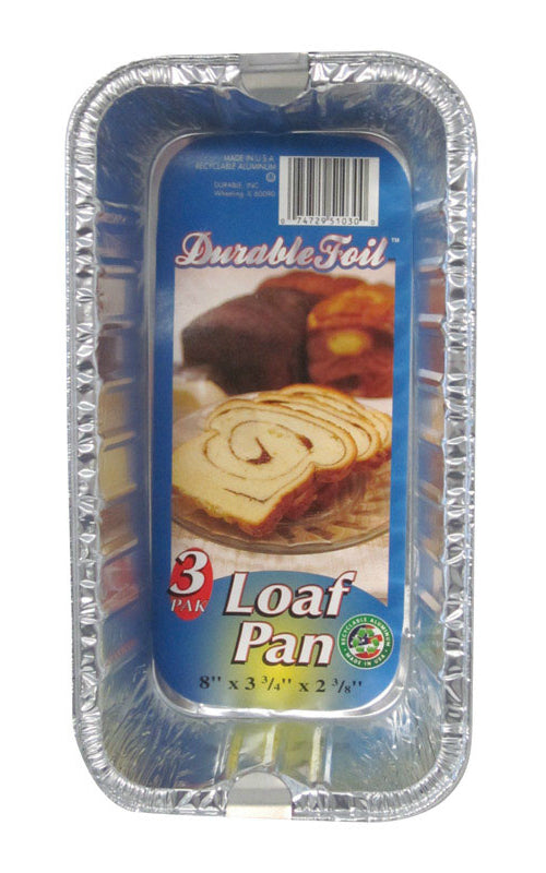 Durable Foil D51030 Loaf Pan, Silver, 8" x 3-3/4"