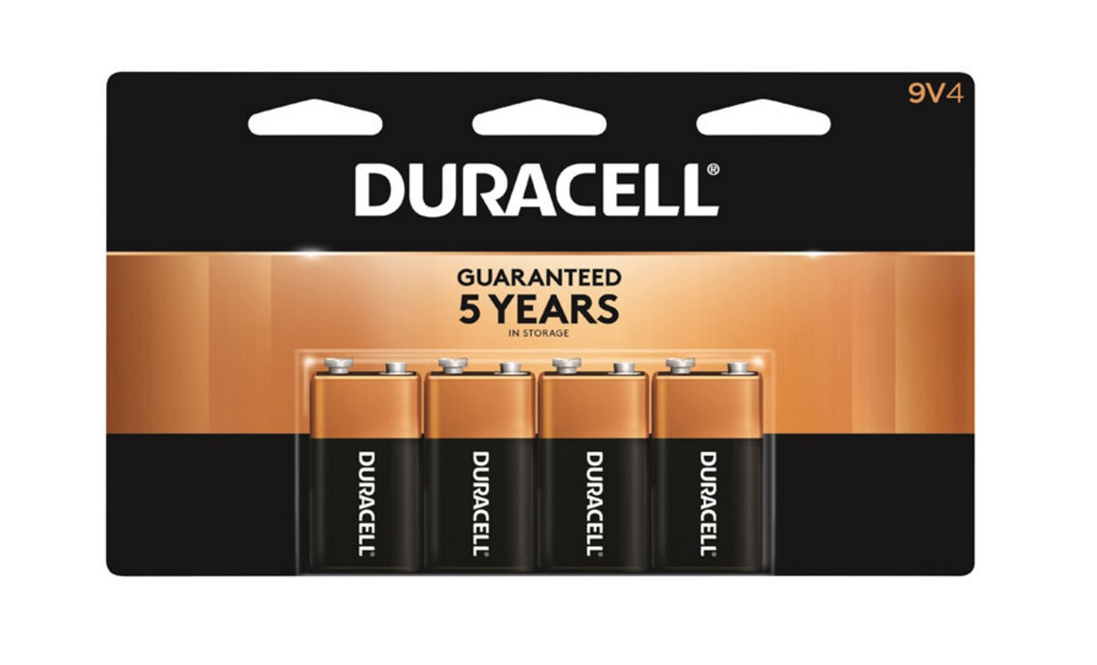 Duracell Coppertop MN16B4DW Alkaline Batteries, 9 Volt, 4 Piece/Pk