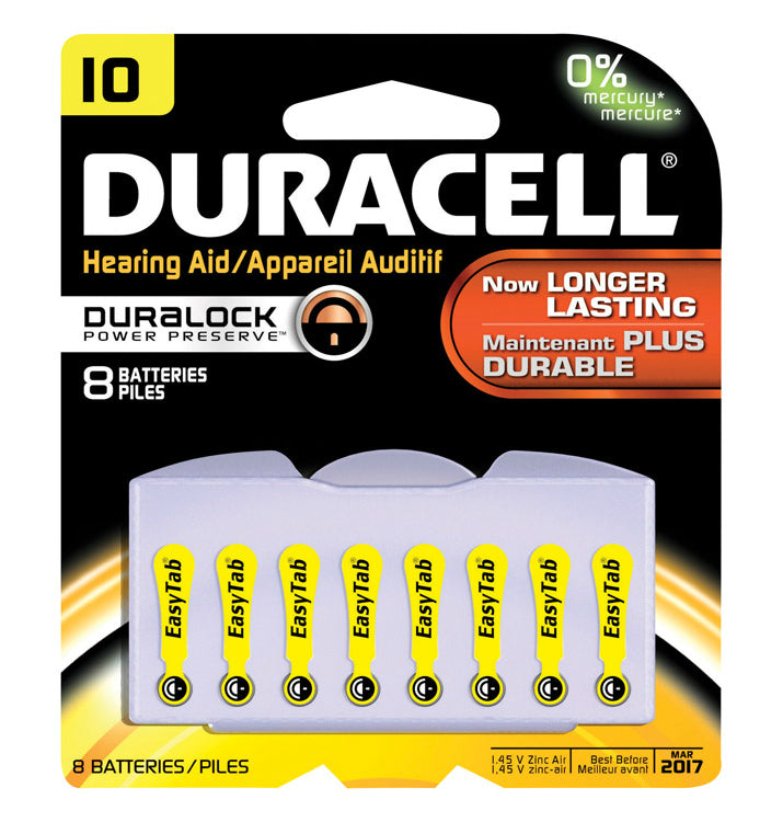 Duracell DA10B8 Zinc Air Hearing Aid Battery, 1.4 Volt