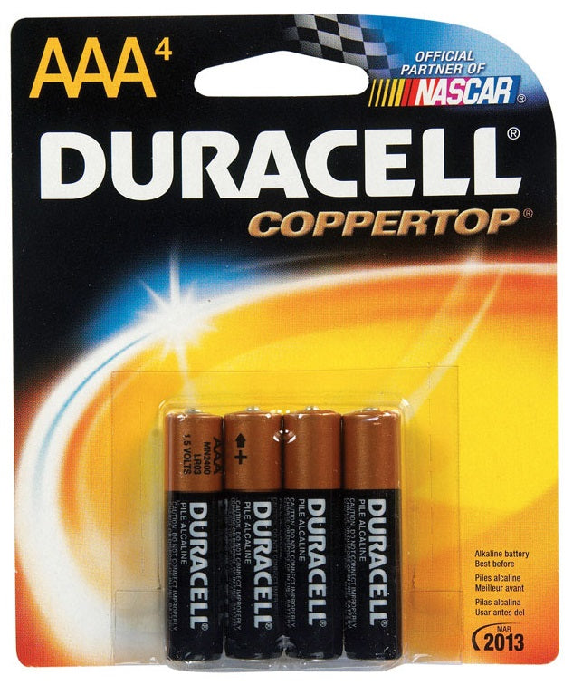 Duracell MN2400B4Z Coppertop Alkaline Batteries, AAA, 1.5 volts, 4/Pack