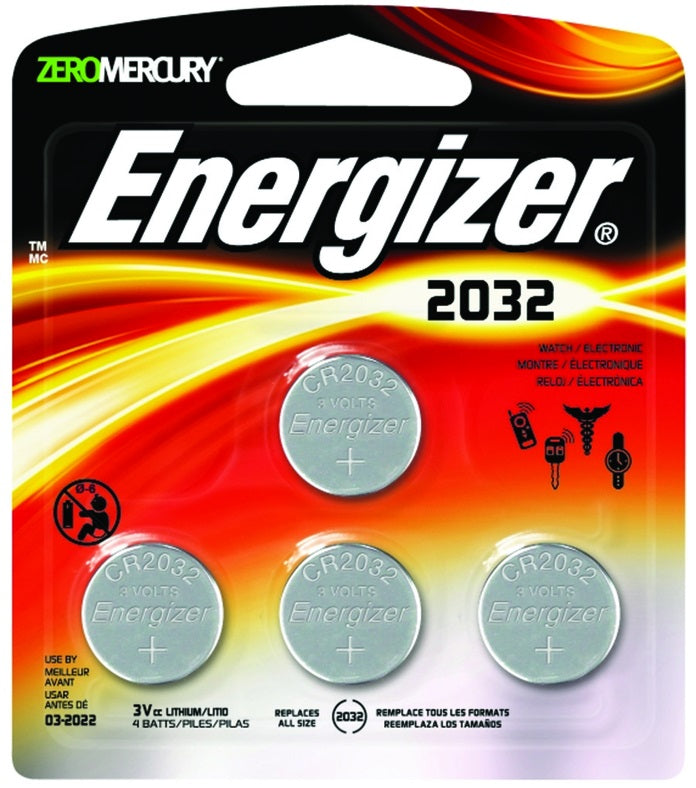 Energizer 2032BP-4 Zero Mercury Lithium Coin Battery, 3 V