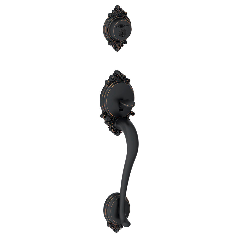 Schlage F58 BRK 716 Brookshire Single Cylinder Exterior Handleset with Deadbolt, Aged Bronze
