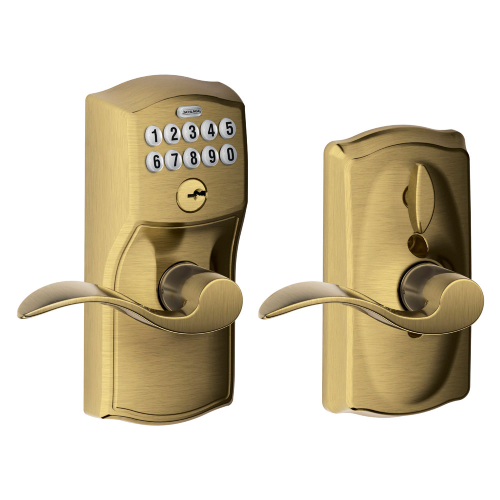 Schlage FE595 CAM ACC 609 Camelot Keypad Entry with Flex-Lock and Accent Levers, Antique Brass