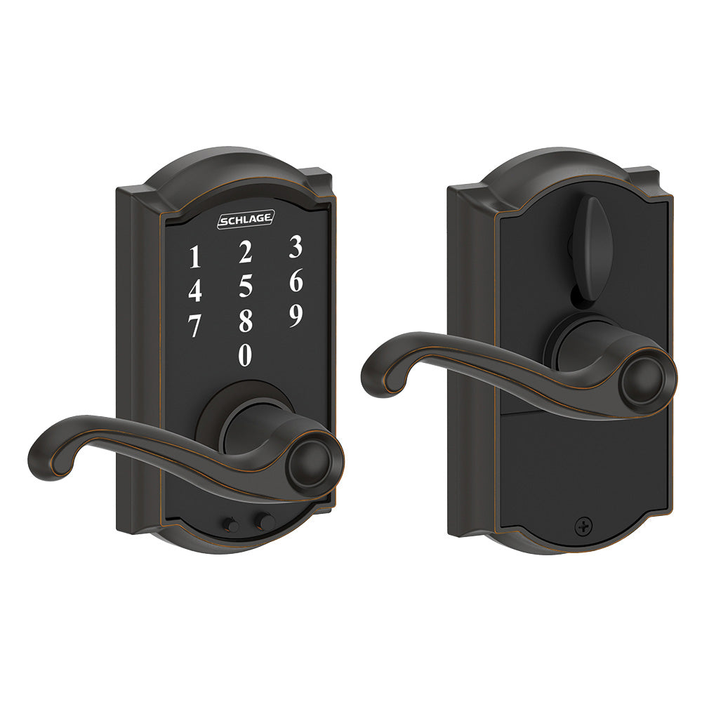 Schlage FE695 CAM FLA 716 Camelot Touch Lock with Flair Lever, Aged Bronze