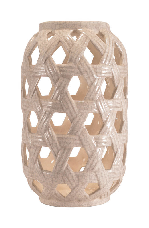 Feldstein & Associates LNBW11A Basket Weave Ceramic Lantern, Cobalt Blue/White