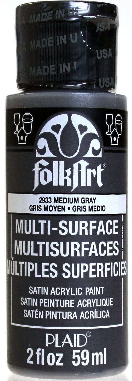 FolkArt 2933 Multi-Surface Satin Acrylic Paint, Medium Gray, 2 Oz