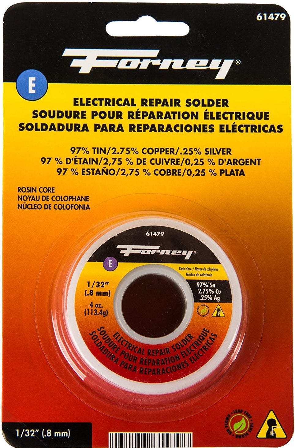 Forney 61479 Lead Free Electrical Repair Rosin Core Solder, 4 Oz, 1/32"