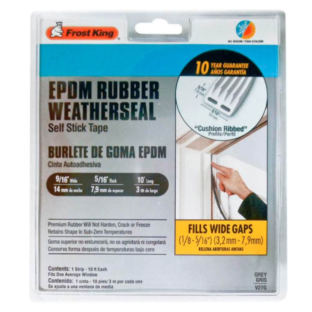 Frost King V27GA X-Treme Rubber Weather Strip Tape, 1/2" x 5/16" x 10', Grey