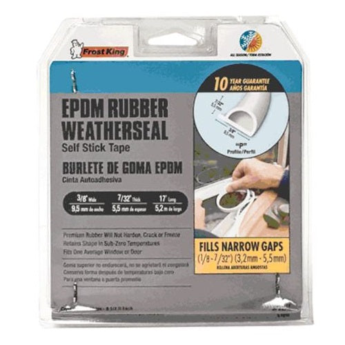 Frost King V28WA EPDM Rubber Weatherseal Self Stick Tape, 17'