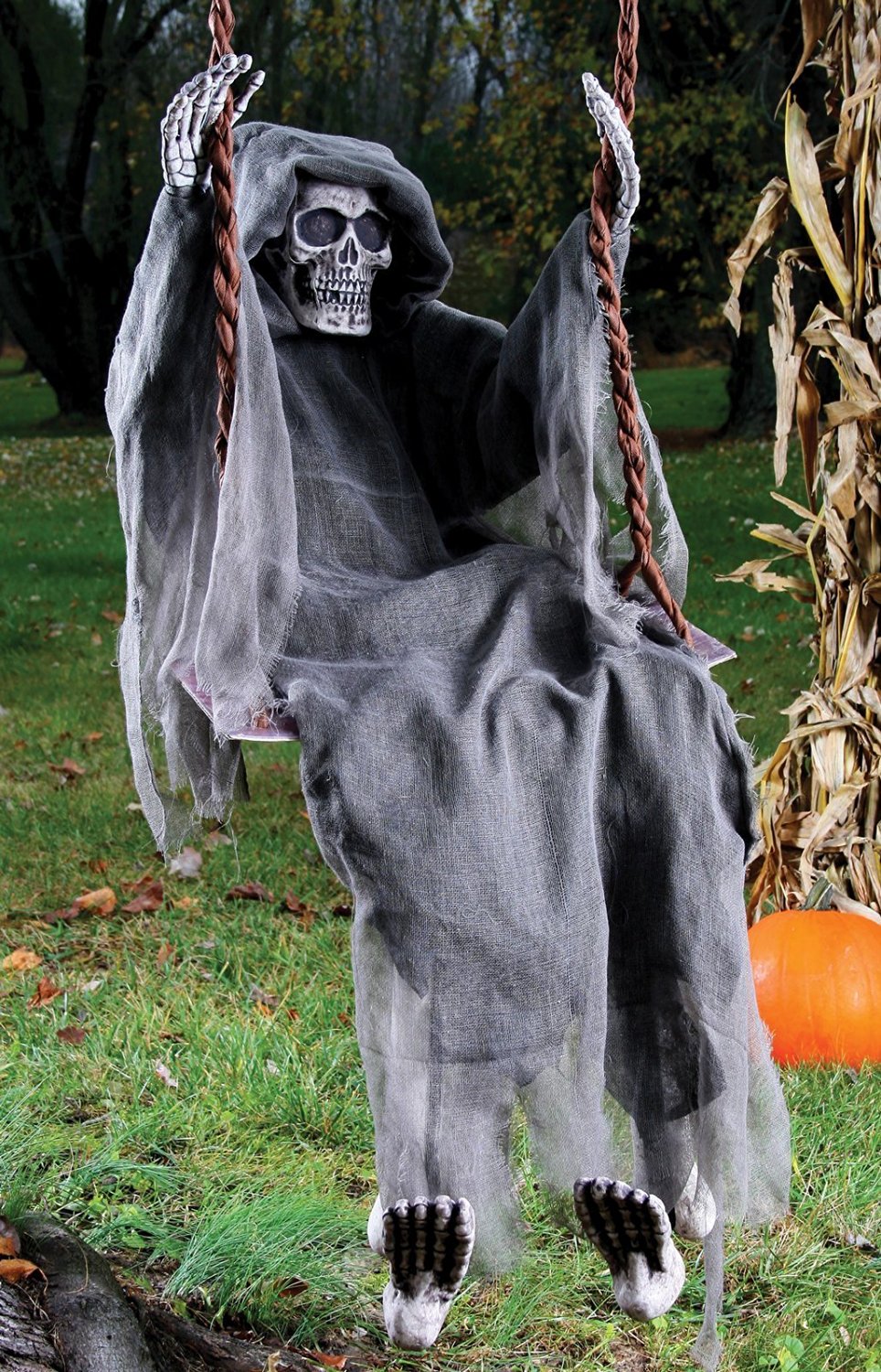 Fun World 91195R Swinging Reaper Halloween Decoration, Gray, 60" L