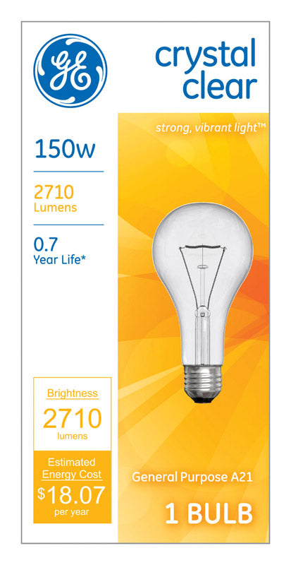 GE 16068 A-Line Incandescent Bulb, Crystal Clear, 150 W