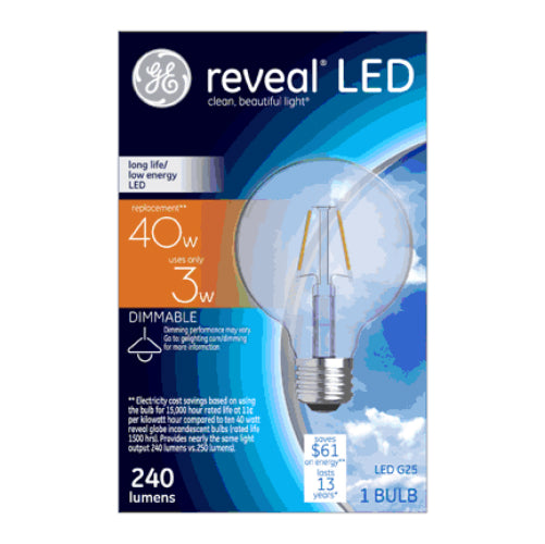 GE 37304 Reveal LED Replacement Globe Medium Base Light Bulb, G25, 40 W