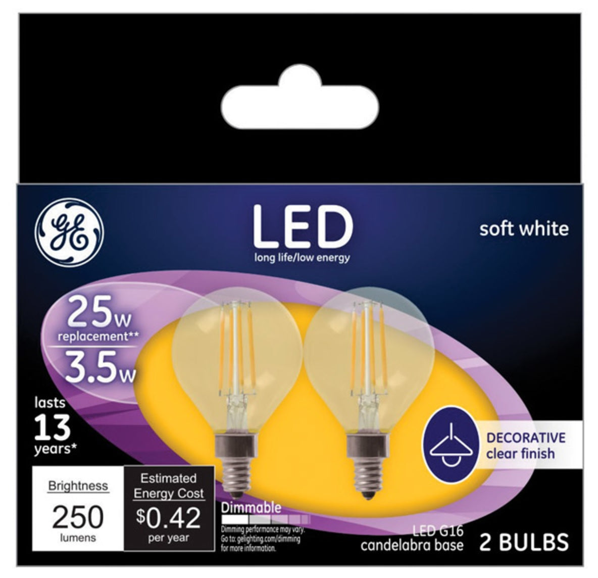 GE 28297 Decorative Globe LED Light Bulbs, 3.5 Watts, 120 Volts