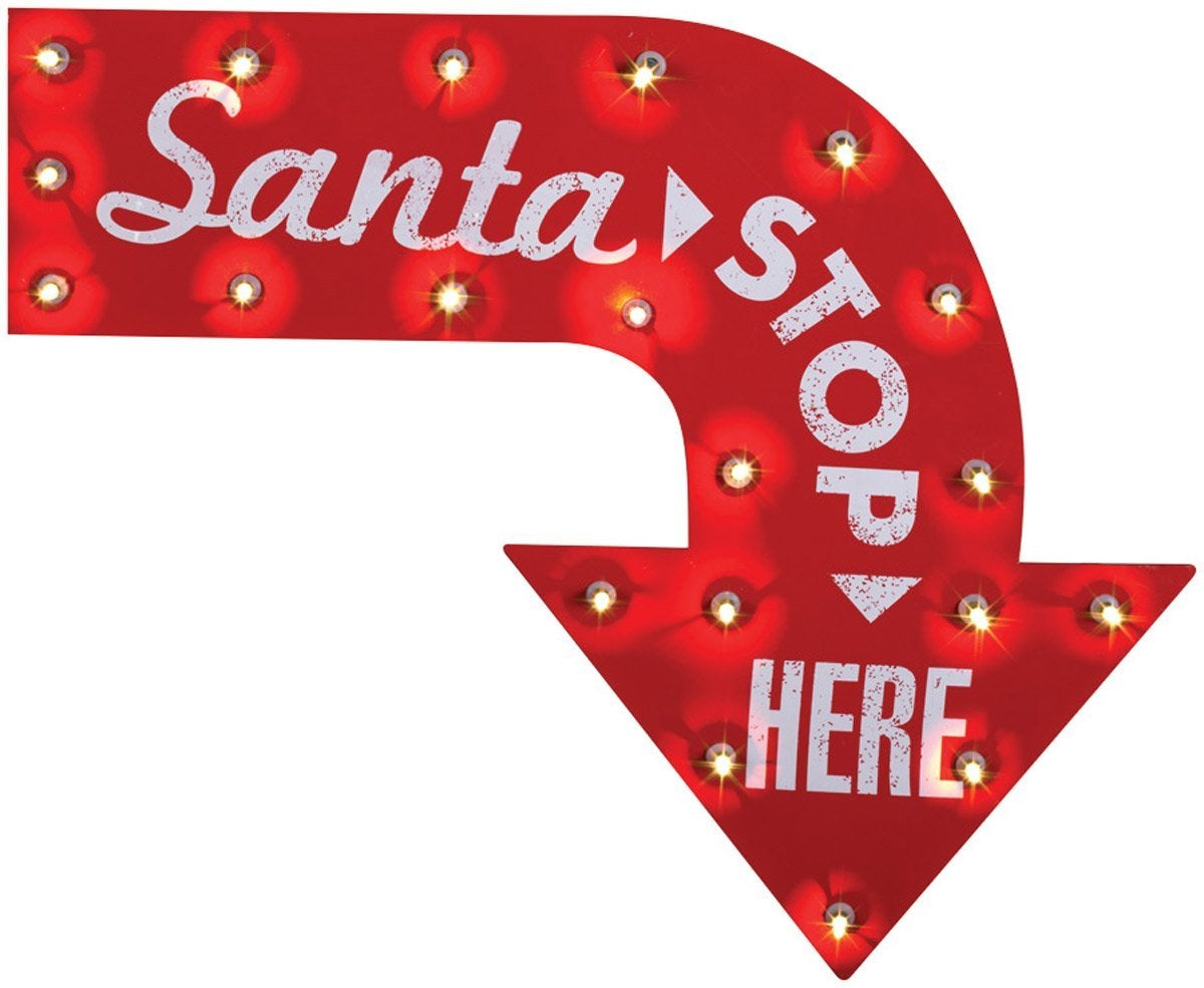 Gemmy 34646 Santa Stop Here Sign, 24.02", Glass