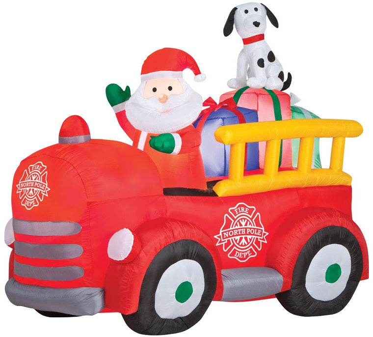 Gemmy 86290 Santa and Firetruck Christmas Inflatable, Multicolored