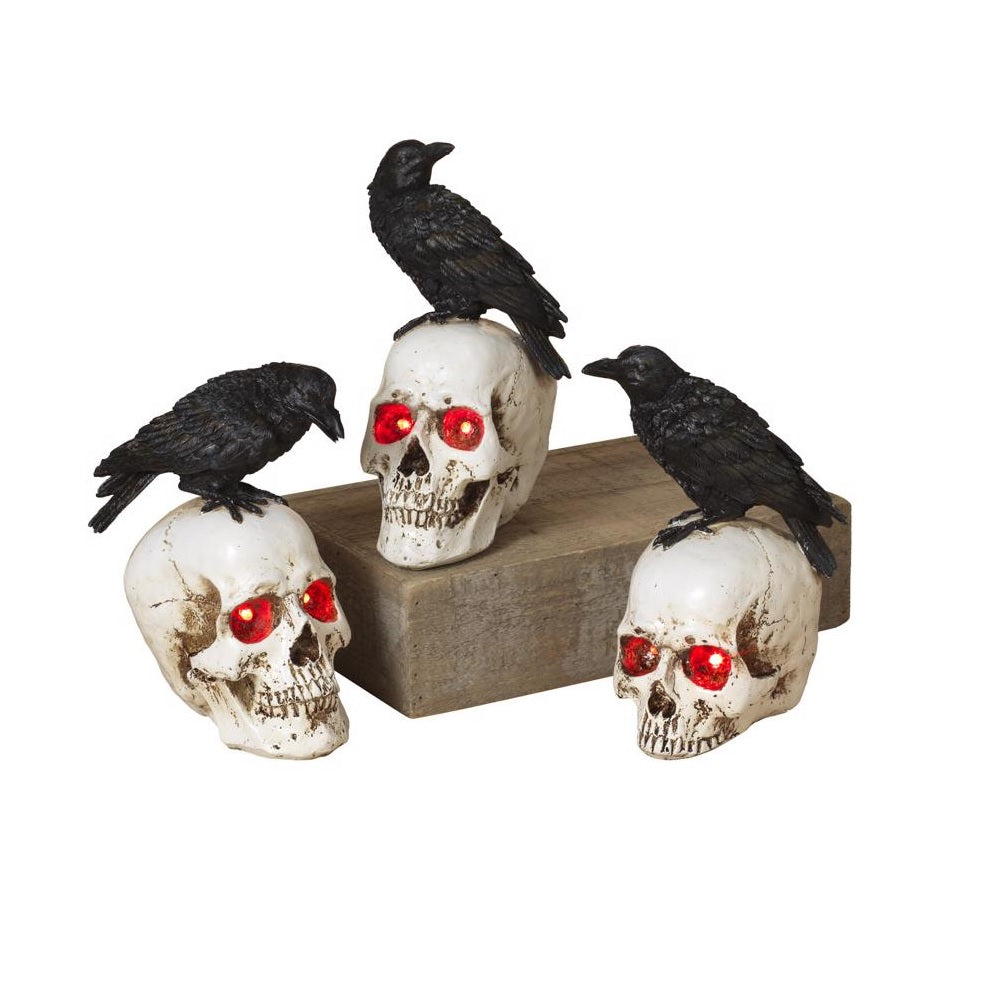 Gerson 2600820 Skull with Crow Halloween Decor, 8 Inch