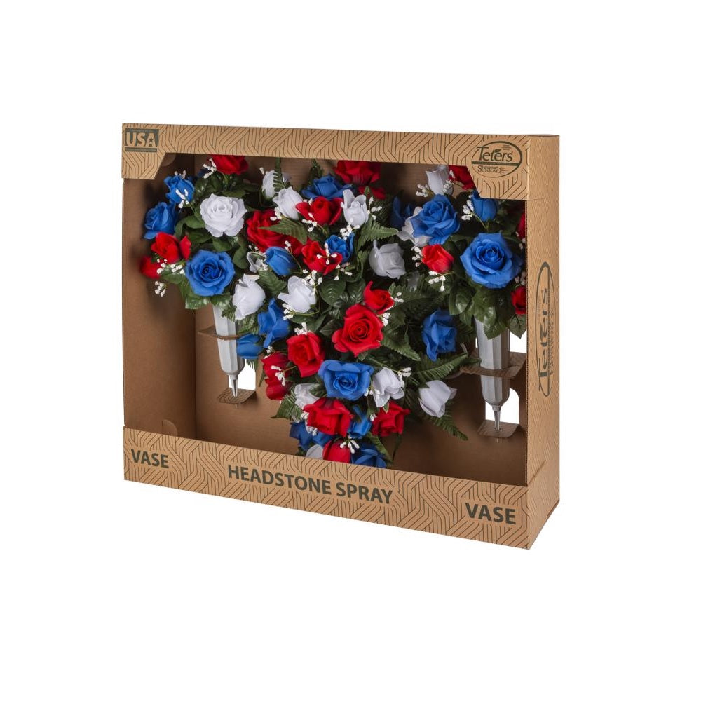 Gerson HCV0001RWB Memorial Rose Vase and Headstone, Red/White/Blue