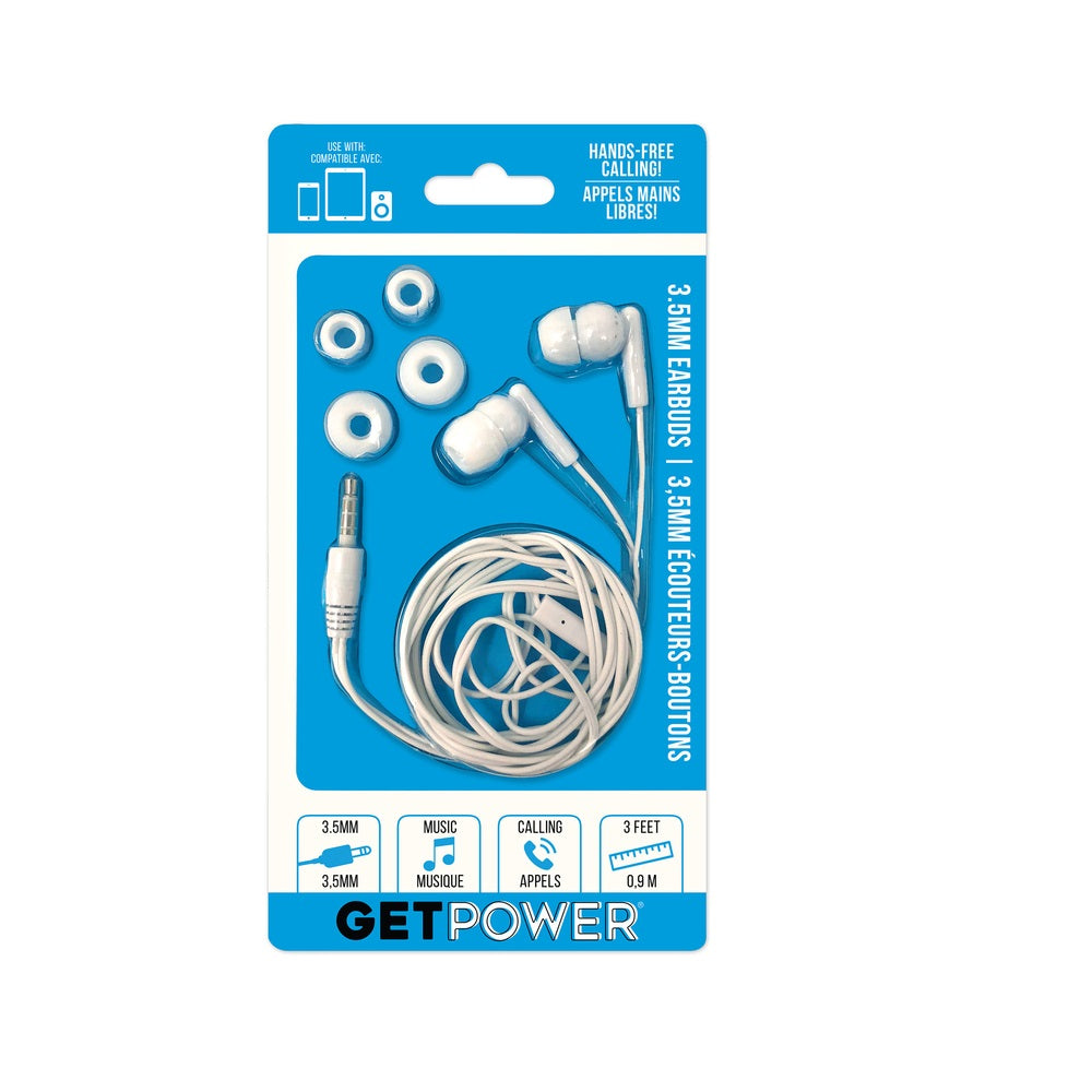 GetPower GP-35MM-WHI Earbud With Microphone, White