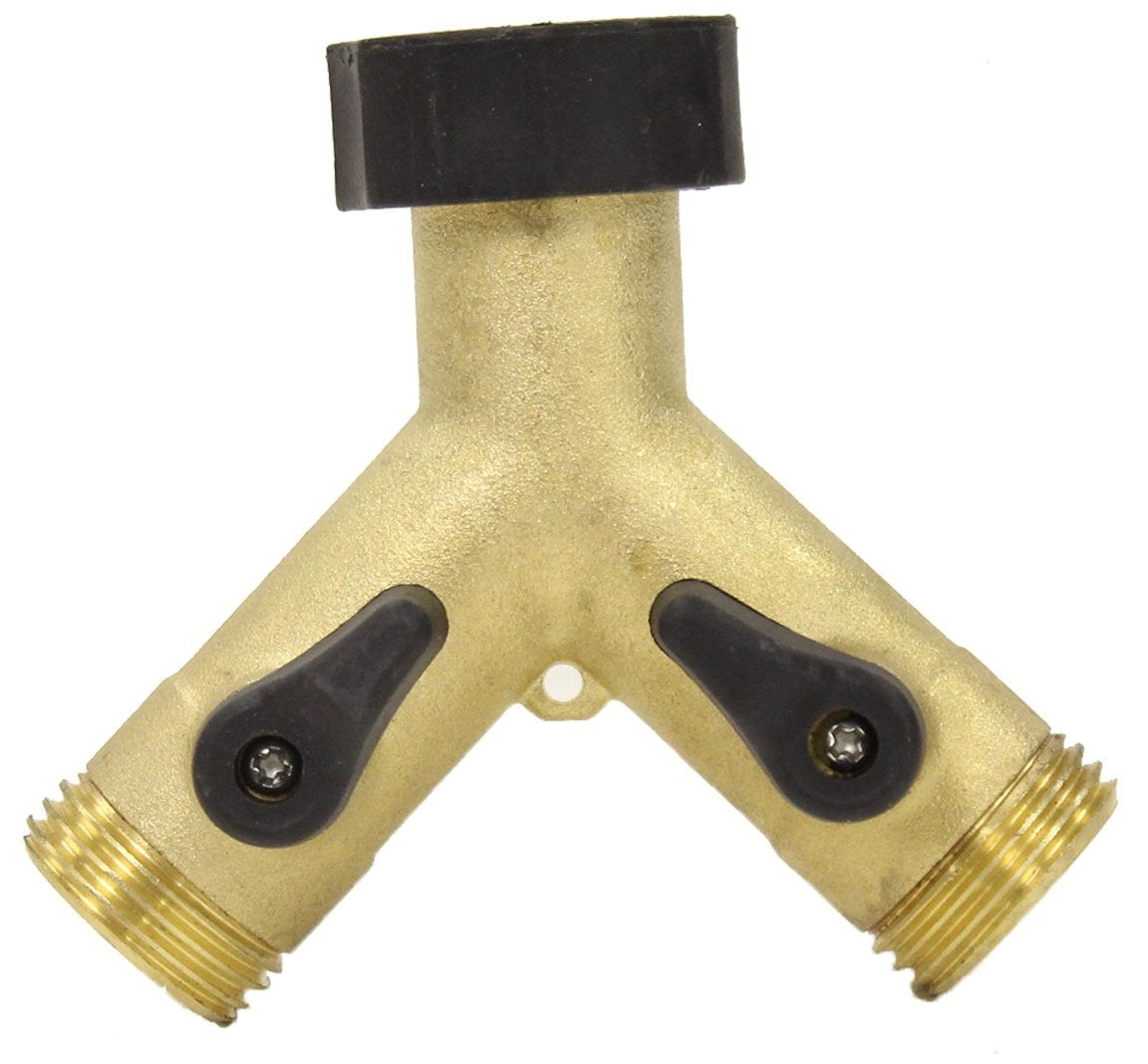 Gilmour 813024-1002 Y-Hose Connector with Shut Offs, Brass, 3/4 inch
