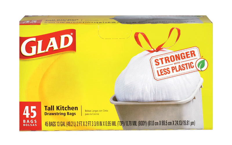 Glad 78362 Tall Kitchen Drawstring Bags, 13 Gallon