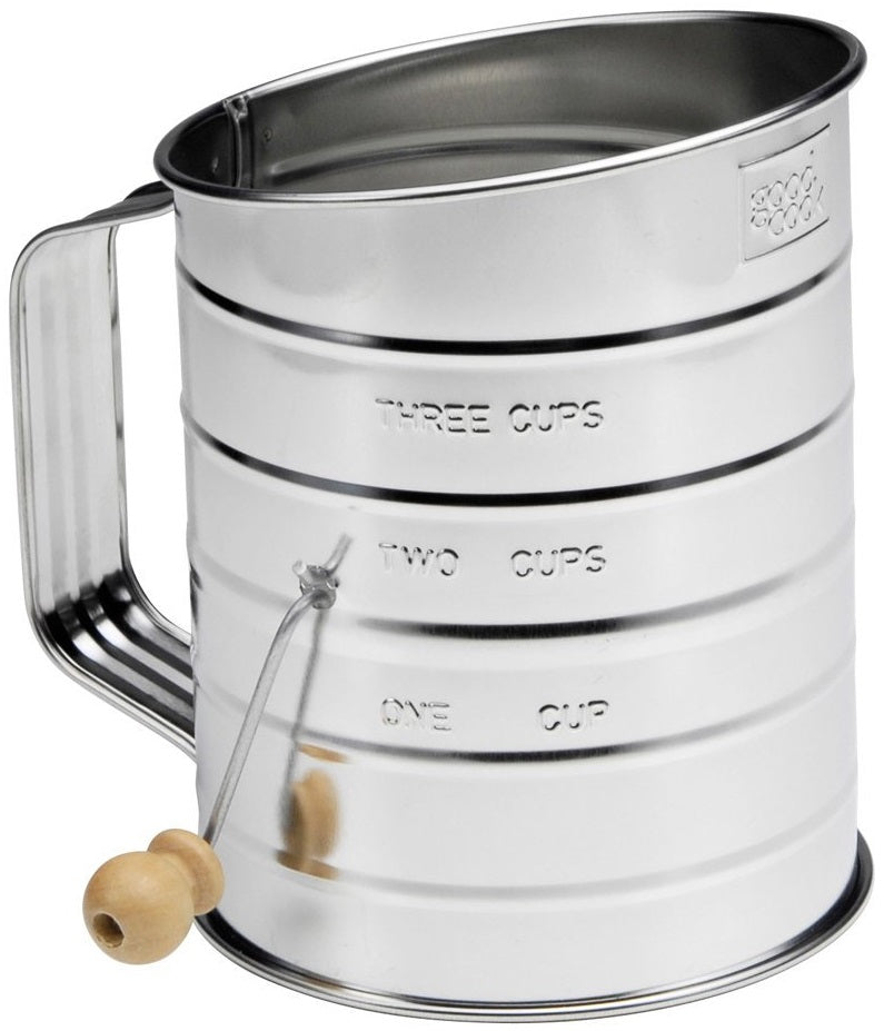 Good Cook 24302 Tin Sifter With Hand Crank, 3 Cup Tin