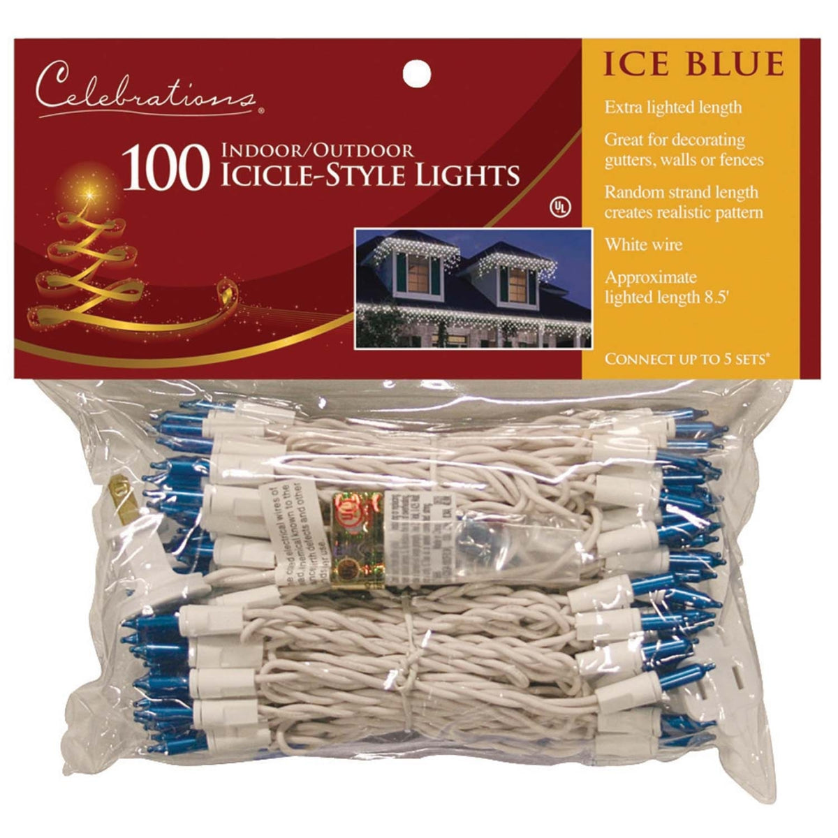 Celebrations 14075-71 Mini Icicle Lights, 10', 100 Blue Lights