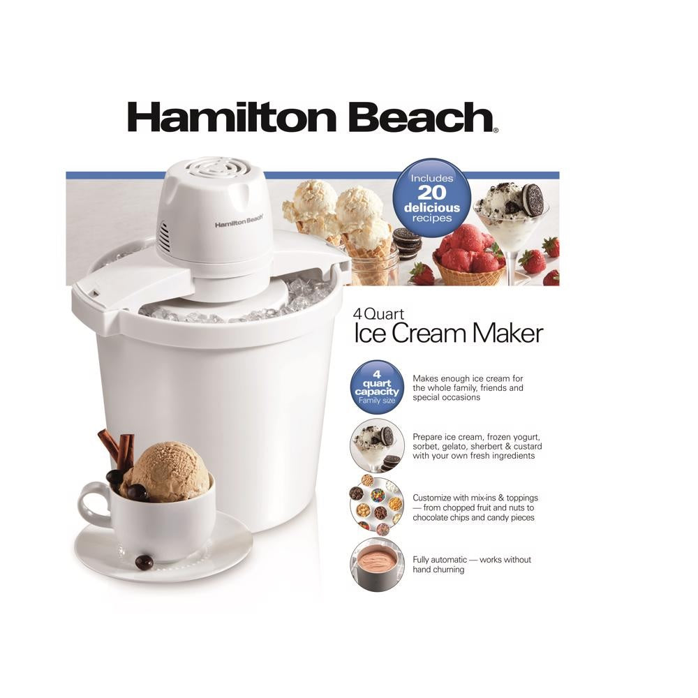 Hamilton Beach 68330N Ice Cream Maker, White, 4 Quart Capacity