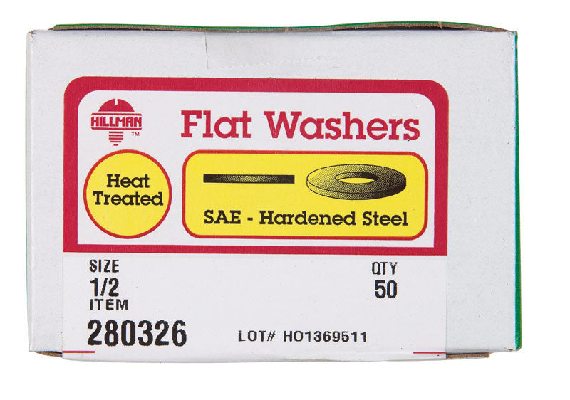 Hillman 280326 Sae Flat Washer, Zinc Dichromate, 1/2'', Grade 8