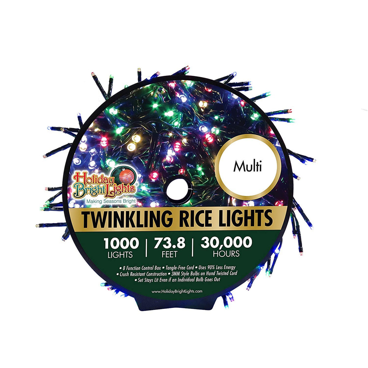 Holiday Bright Lights LED-3MR1000-GMU Twinkling Cluster Rice Christmas Light Set