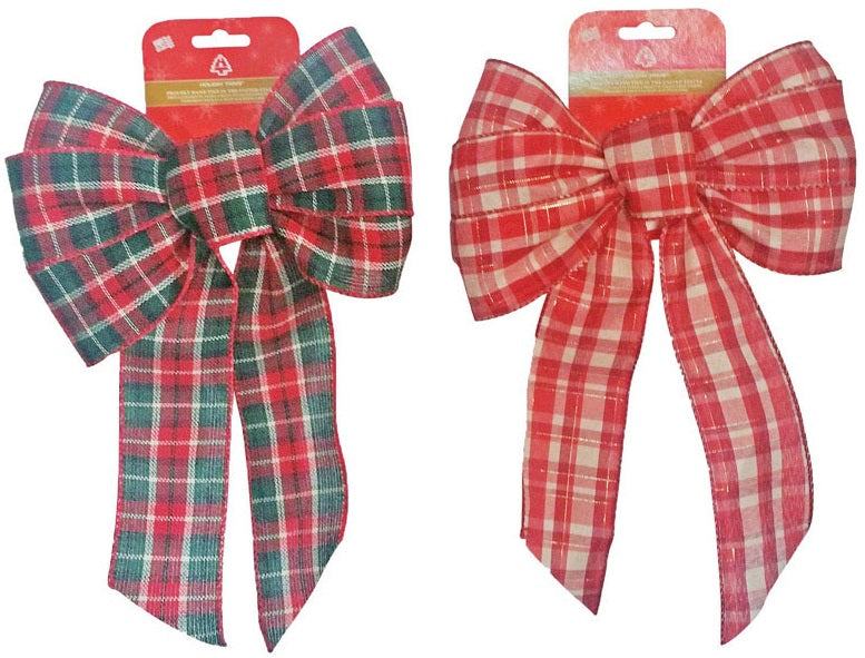Holiday Trim 7464 Loop Plaid Bow, 8.5", Assorted Colors
