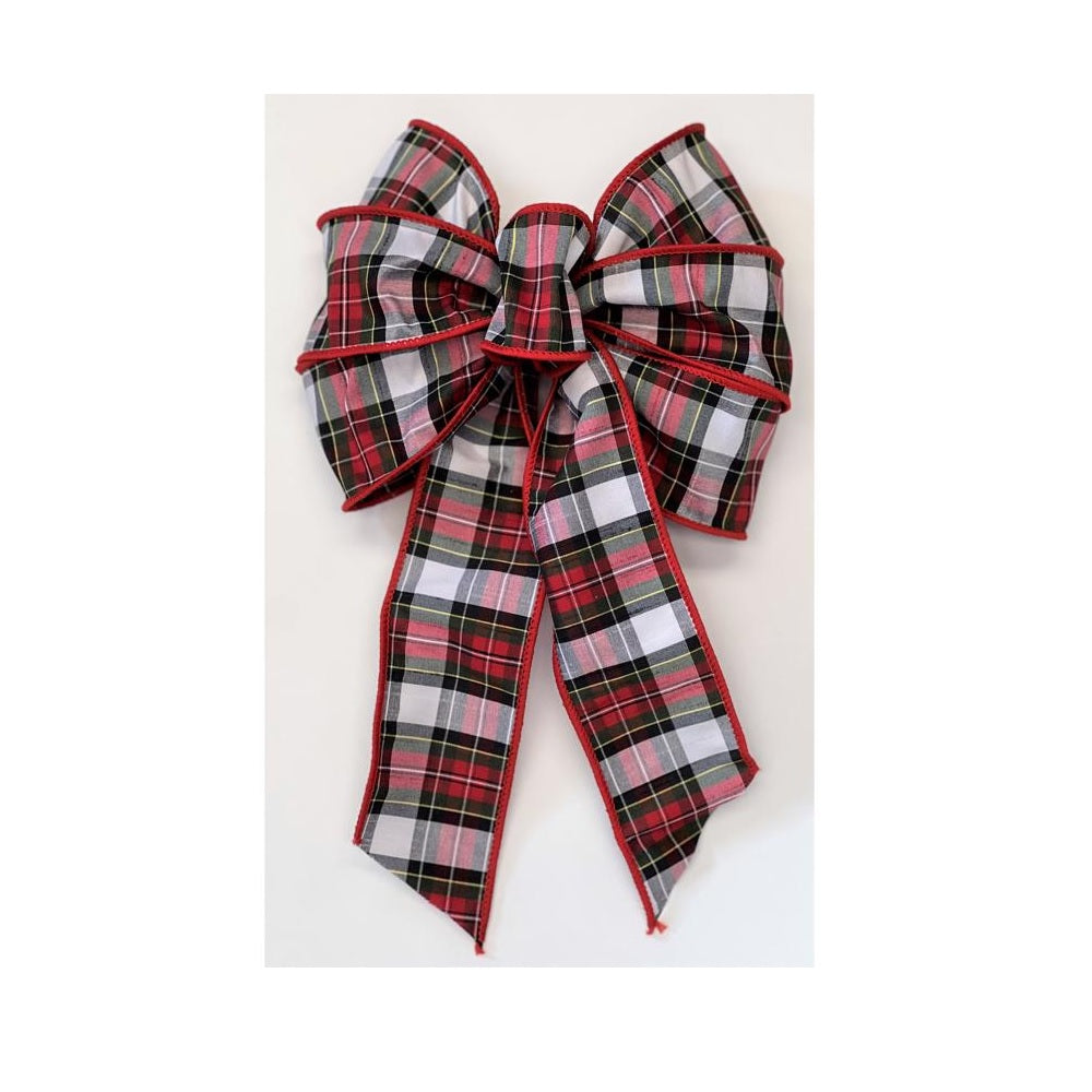 Holiday Trims 6157 7 Loop Plaid Christmas Bow, Black/Red/White