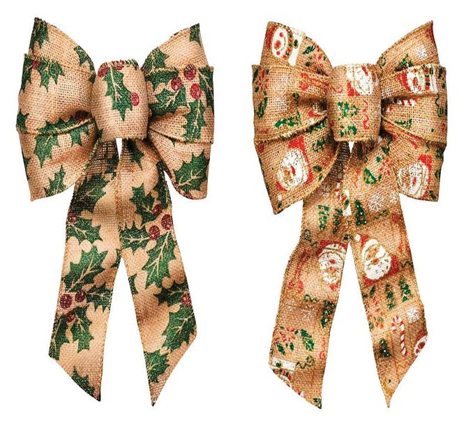 Holiday Trims 7902 Striped Wire Bow, Burlap, Assorted Color