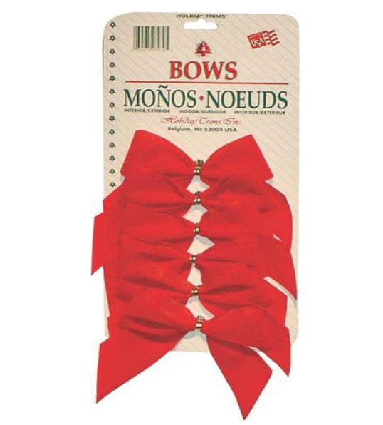 Holiday Trims 7930 Red Velvet Christmas Bows, 2 Loop