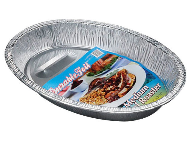 Home Plus D45010 Durable Foil Oval Roaster Pan, Silver