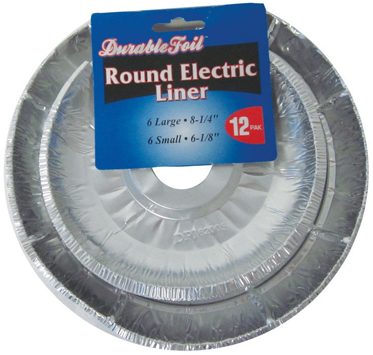 Durable Foil D62120 Durable Foil Assorted Electric Burner Liner, Silver, 12/Pack
