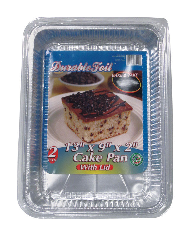 Home Plus D87020 Durable Foil Cake Pan With Lid, Silver, 13" x 9"