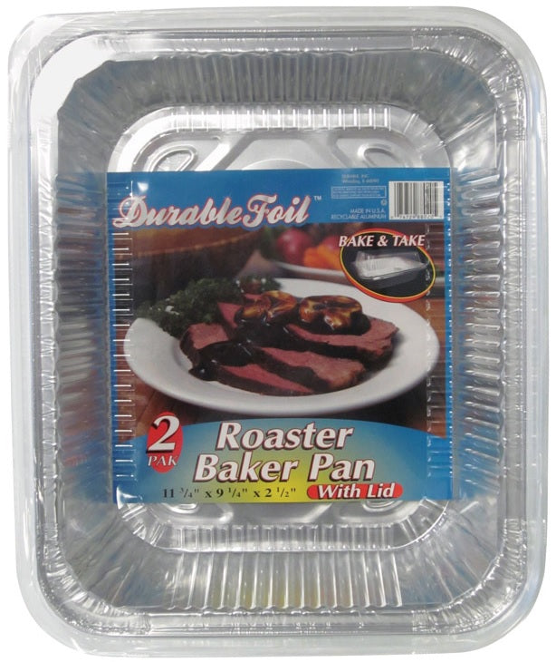 Home Plus D88020 Durable Foil Roaster Pan With Lid, 11-3/4" L x 9-1/4" W