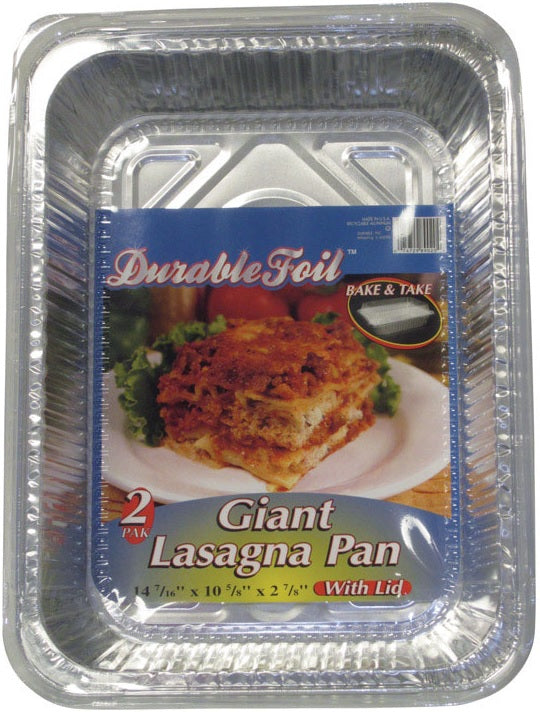 Home Plus D89020 Durable Foil Lasagna Pan With Lid, 14-7/16" L x 10-5/8" W