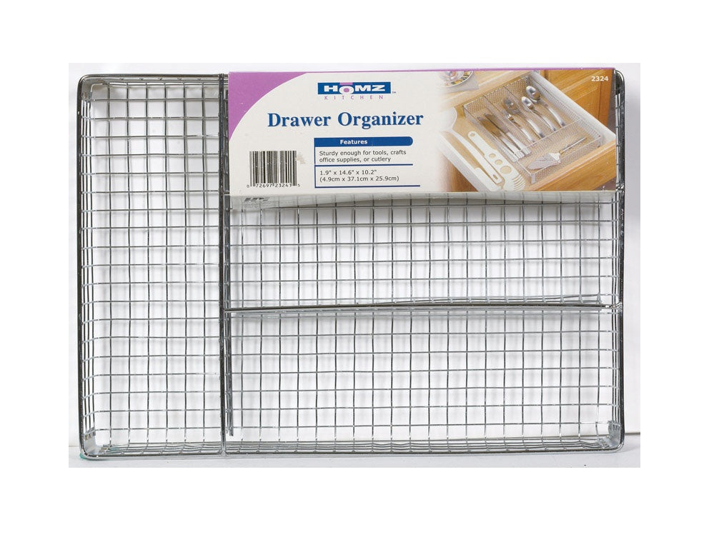 Homz 23240116 Drawer Organizer Cutlery, 14-1/2" x 10-1/4" x 2", Chrome