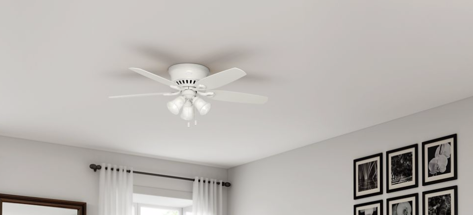 Hunter Fan 53326 Builder Low Profile Ceiling Fan, White, 52"